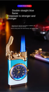 New Windproof Gas Lighter Wrist Watch Cigar Lighter Outdoors Jet Double Fire Tube Lighters Gadgets for Men Cigarette Accessories