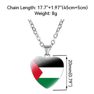 Palestine Necklace Flag Photo Glass Cabochon Heart Moon Pendant Chain Choker Jewelry for Men Women Gift