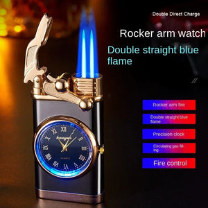 New Windproof Gas Lighter Wrist Watch Cigar Lighter Outdoors Jet Double Fire Tube Lighters Gadgets for Men Cigarette Accessories