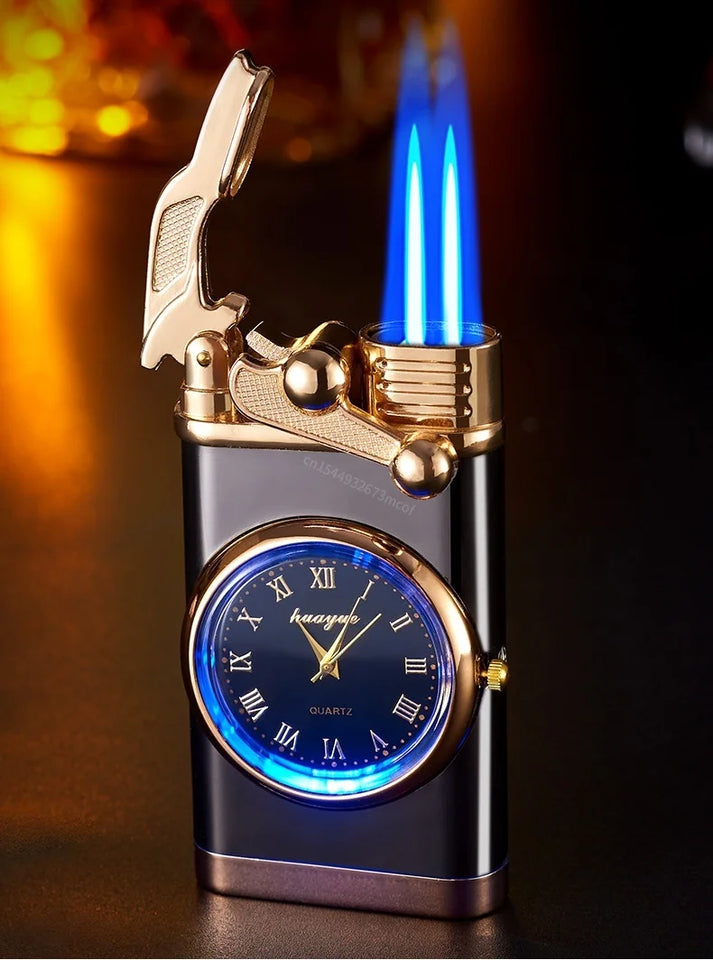 New Windproof Gas Lighter Wrist Watch Cigar Lighter Outdoors Jet Double Fire Tube Lighters Gadgets for Men Cigarette Accessories