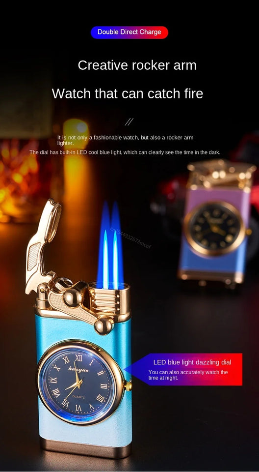 New Windproof Gas Lighter Wrist Watch Cigar Lighter Outdoors Jet Double Fire Tube Lighters Gadgets for Men Cigarette Accessories