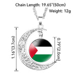 Palestine Necklace Flag Photo Glass Cabochon Heart Moon Pendant Chain Choker Jewelry for Men Women Gift