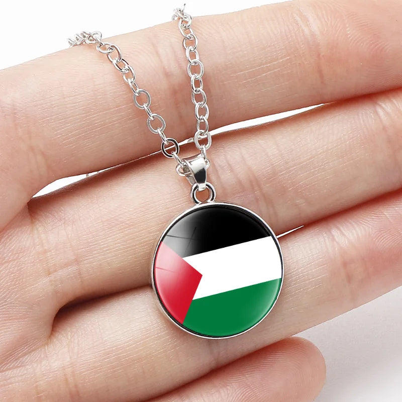 Palestine Necklace Flag Photo Glass Cabochon Heart Moon Pendant Chain Choker Jewelry for Men Women Gift