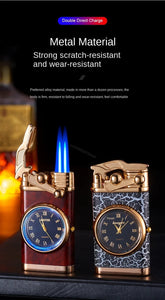 New Windproof Gas Lighter Wrist Watch Cigar Lighter Outdoors Jet Double Fire Tube Lighters Gadgets for Men Cigarette Accessories