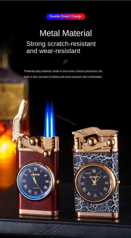 New Windproof Gas Lighter Wrist Watch Cigar Lighter Outdoors Jet Double Fire Tube Lighters Gadgets for Men Cigarette Accessories